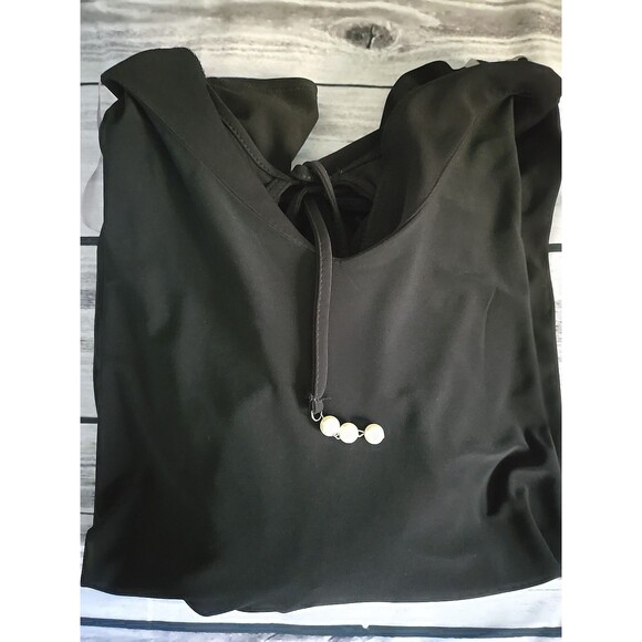 Sue Levine Black Blouse Shirt Pearls Sleeves Tie Back Women's Size Large Elegant - Picture 10 of 10